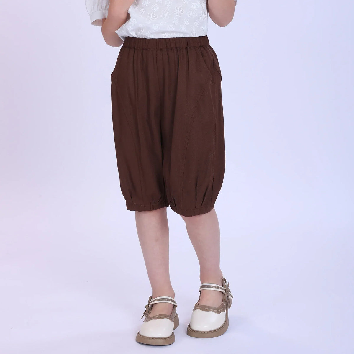Coffee Floral Shorts for Girls Image