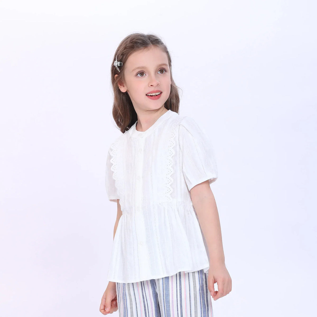 Off White Jacquard Shirt for Girls Image