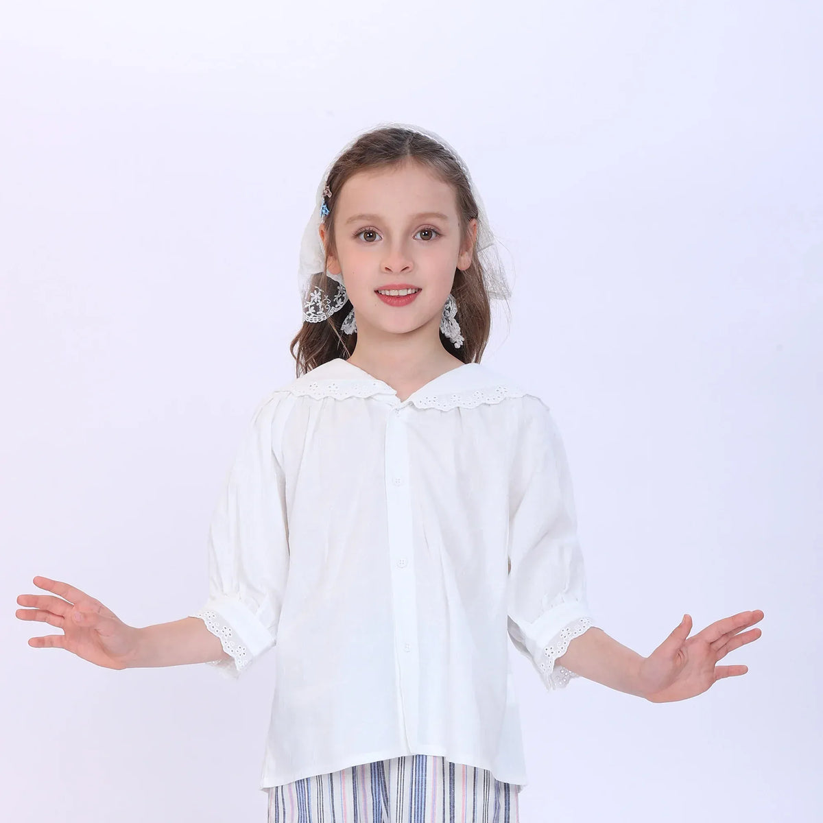 White Jacquard Shirt for Girls Image