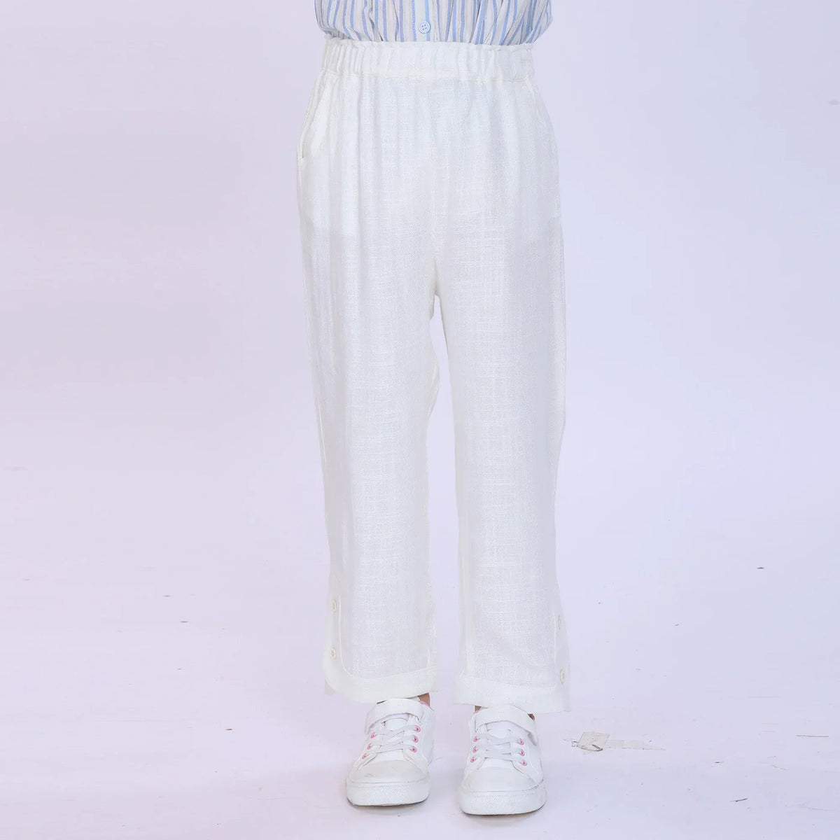 Off White Plain Pants for Girls Image