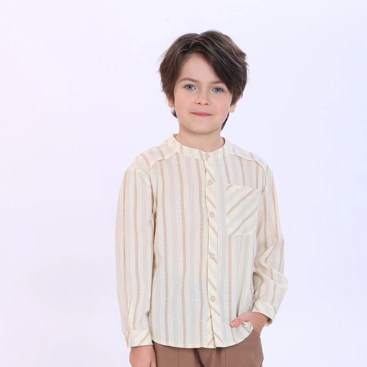 Beige Striped Shirt for Boys Image