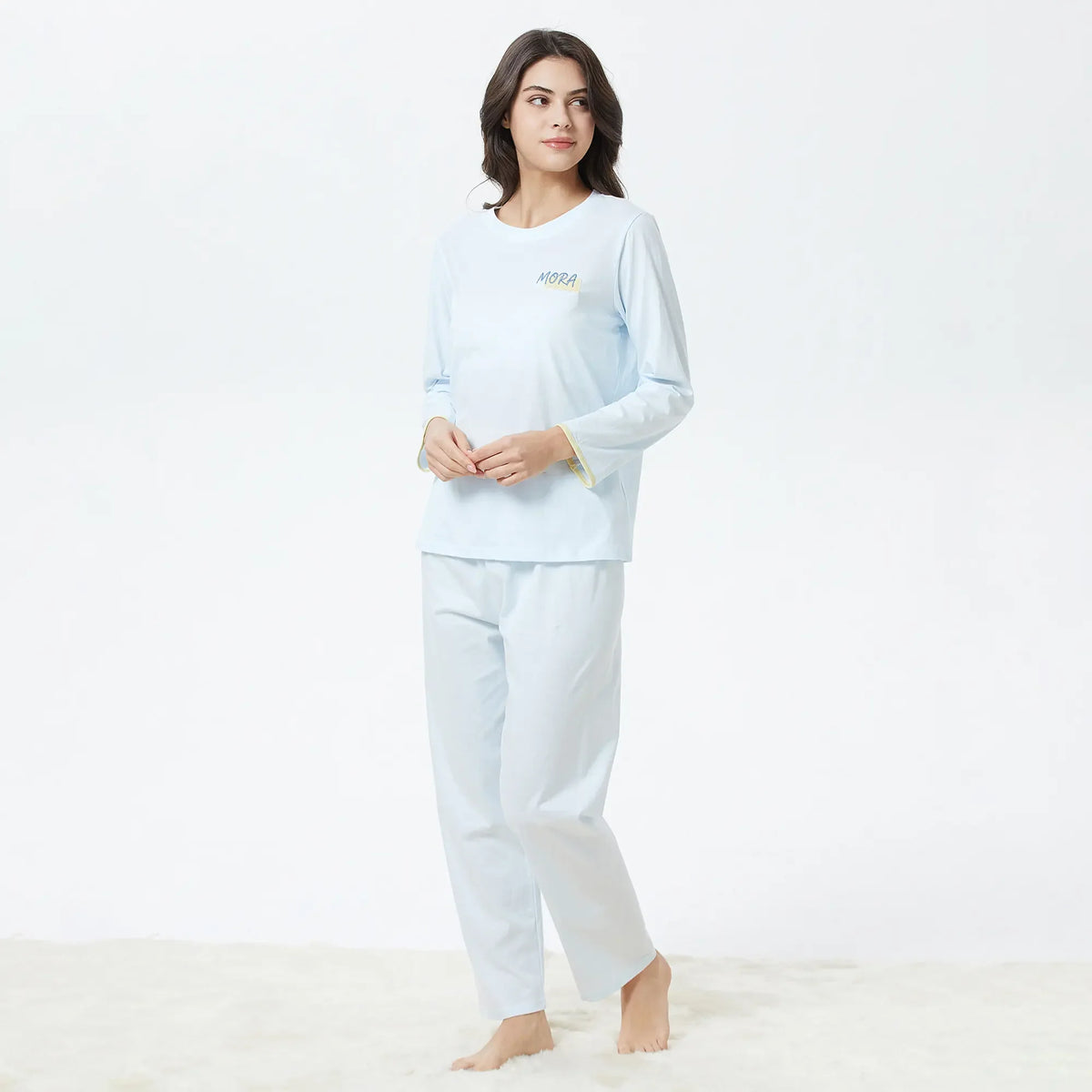 S Light Blue S,T.Shirt:60.5-Pants:91,96,53.5,62,60,97 Embroidery Pajama Set-2Pc for Women Image