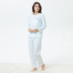 S Light Blue S,T.Shirt:60.5-Pants:91,96,53.5,62,60,97 Embroidery Pajama Set-2Pc for Women Image