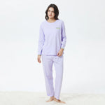 S Light Purple S,T.Shirt:60.5-Pants:91,96,53.5,62,60,97 Embroidery Pajama Set-2Pc for Women Image