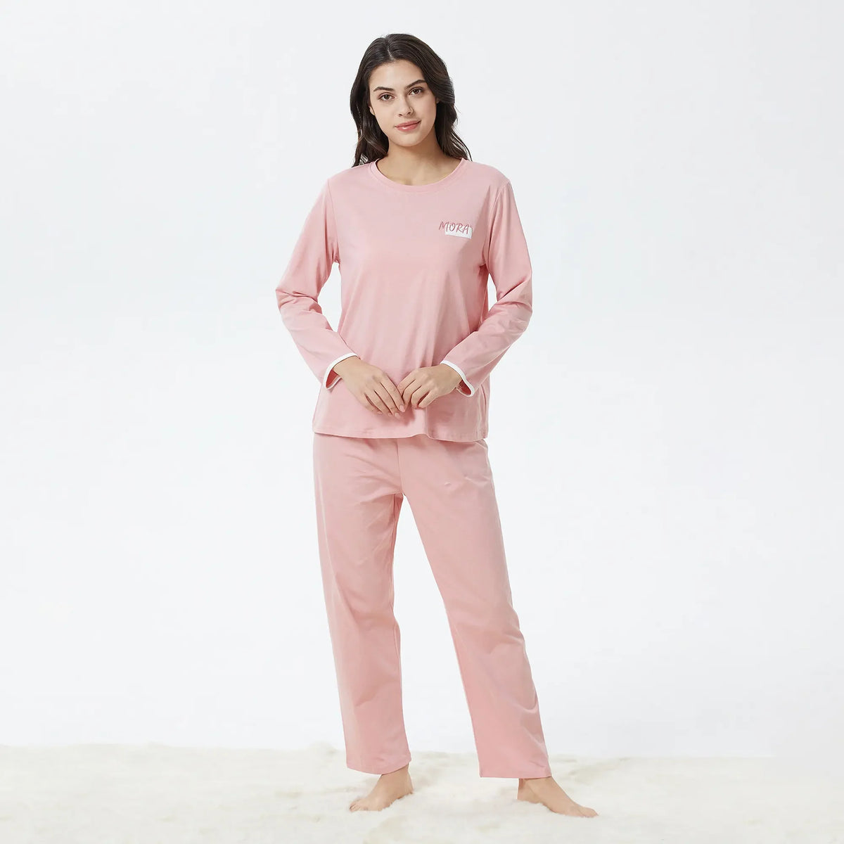 S Pink S,T.Shirt:60.5-Pants:91,96,53.5,62,60,97 Embroidery Pajama Set-2Pc for Women Image