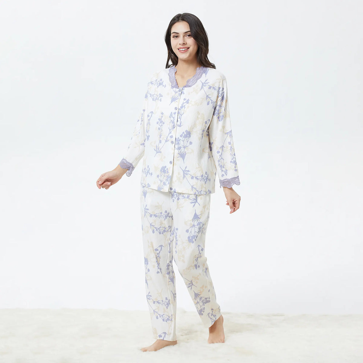 S Light Purple S,Shirt:64-Pants:93,104,47,60,56,104 Floral Pajama Set-2Pc for Women Image