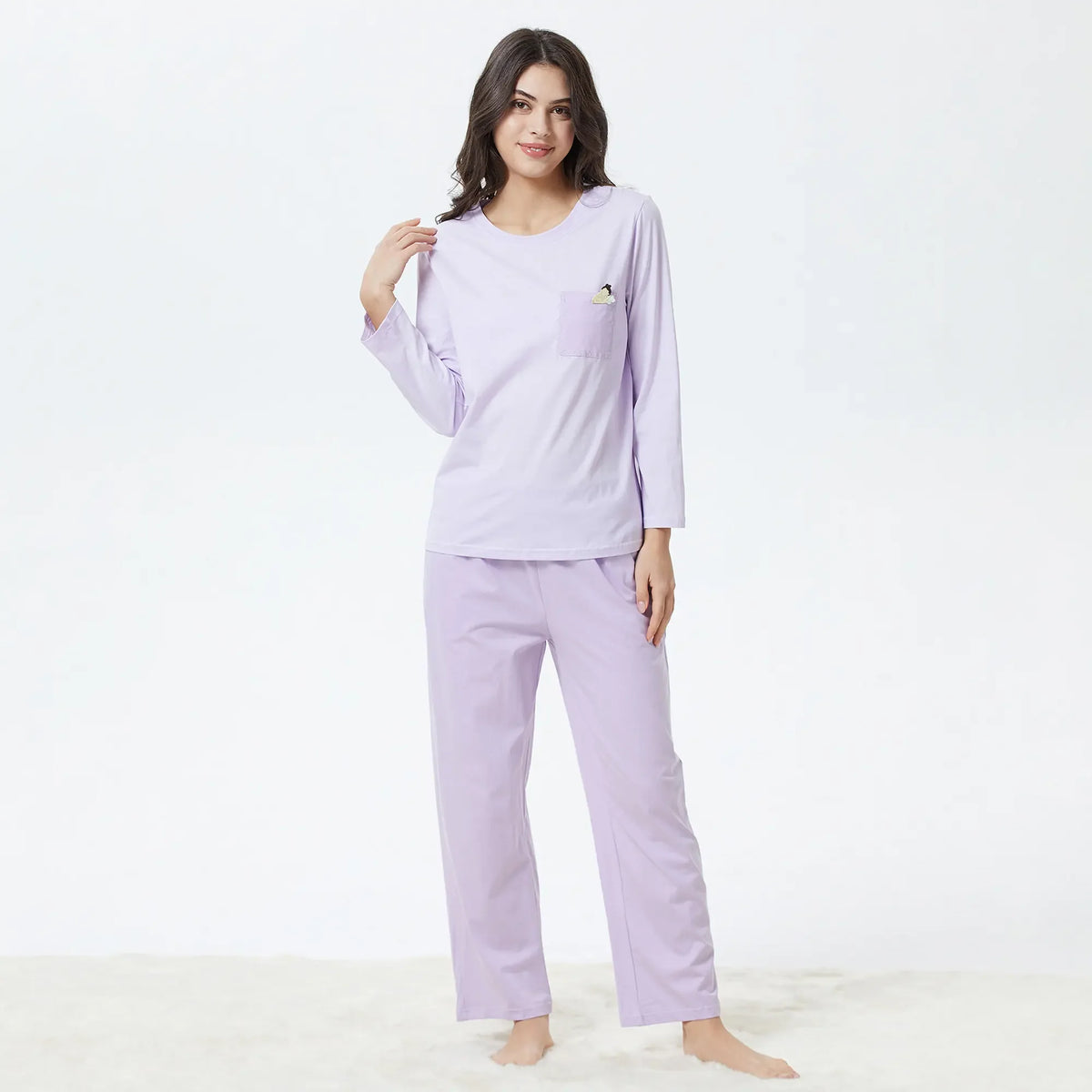 S Purple S,T.Shirt:62-Pants:92.5,97,53.5,60,61,99 Plain Pajama Set-2Pc for Women Image