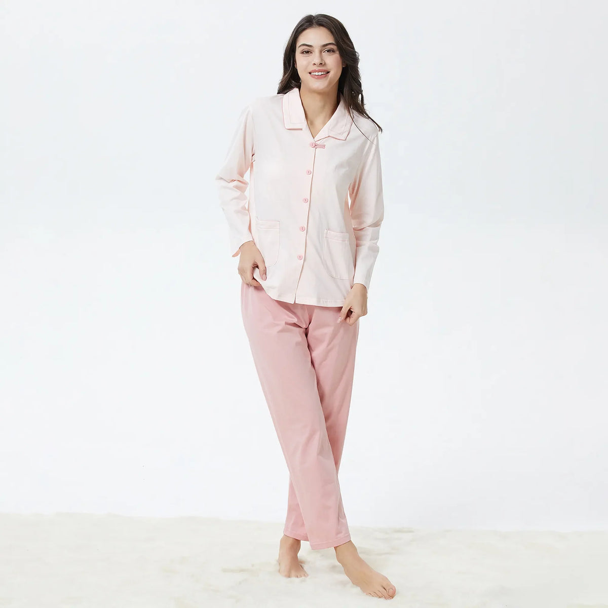 S Light Pink S,Shirt:63-Pants:92.5,97,53.5,60,61,99 Plain Pajama Set-2Pc for Women Image