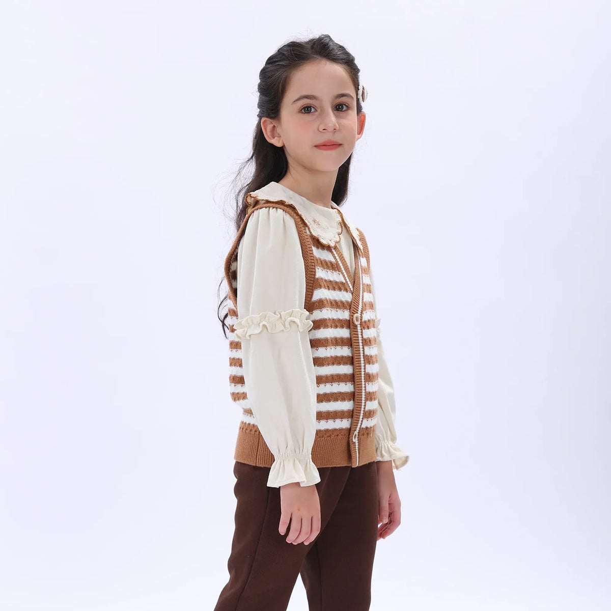 Casual Striped Waistcoat for Girls Image