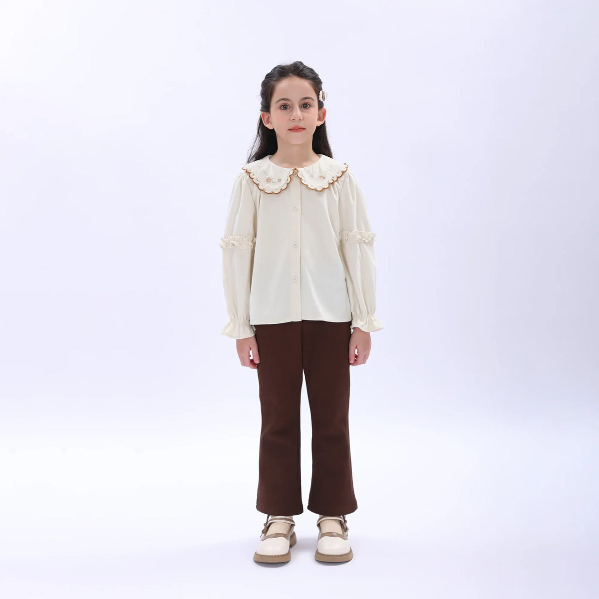 Beige Casual Floral Shirt for Girls Image