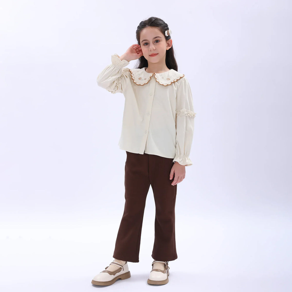 Coffee Casual Plain Pants for Girls Image