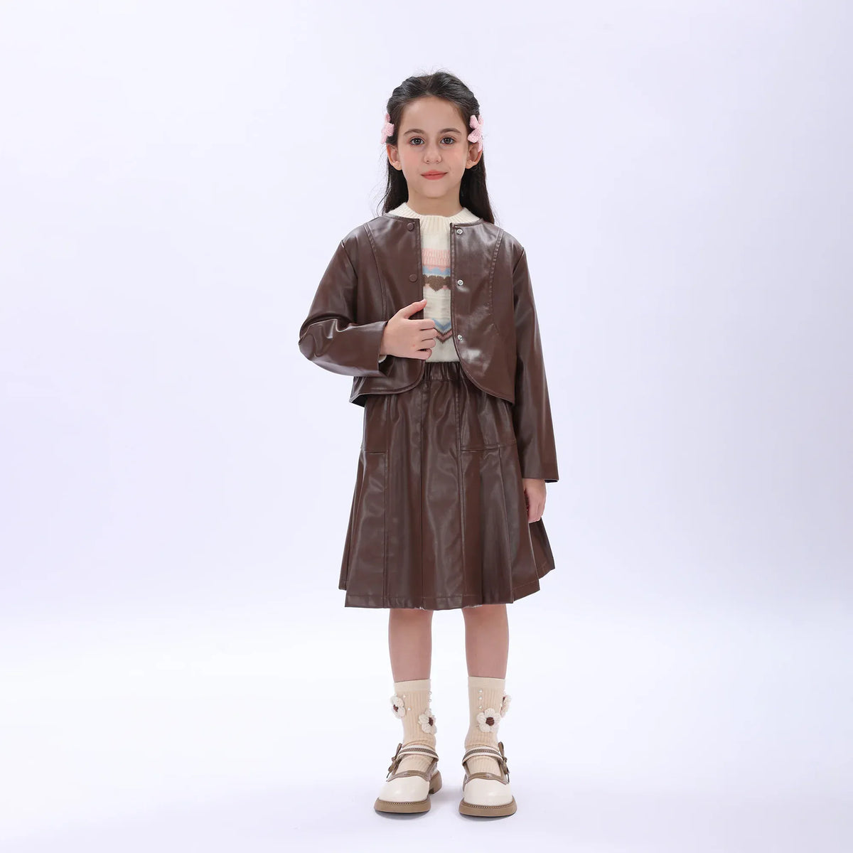 Brown Casual Plain Jacket for Girls Image