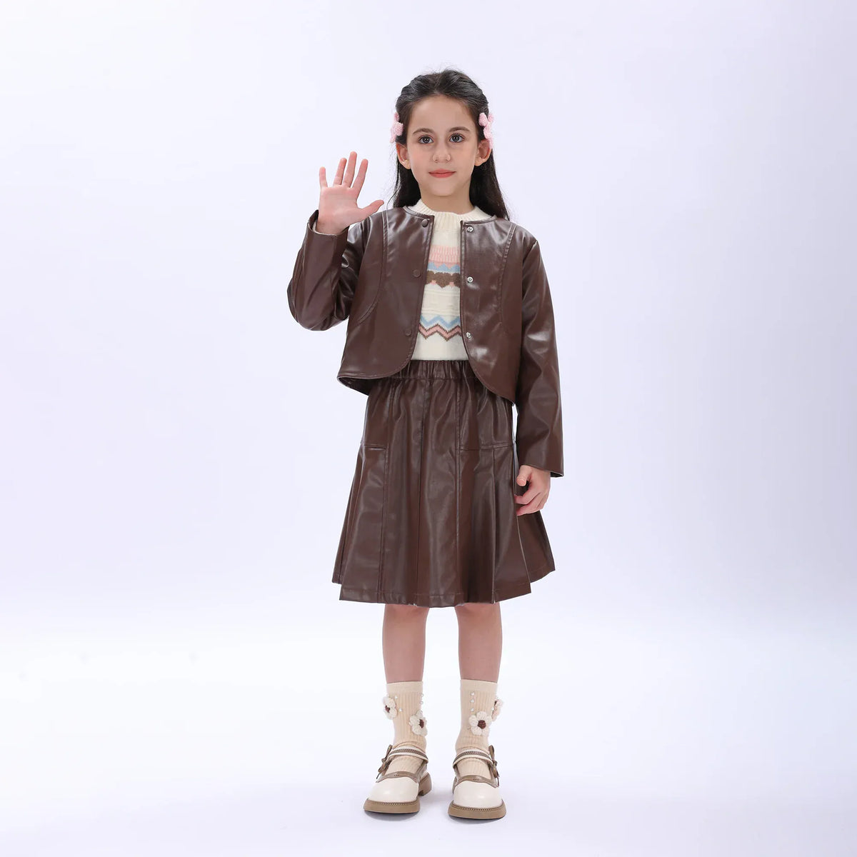 Brown Casual Plain Skirt for Girls Image