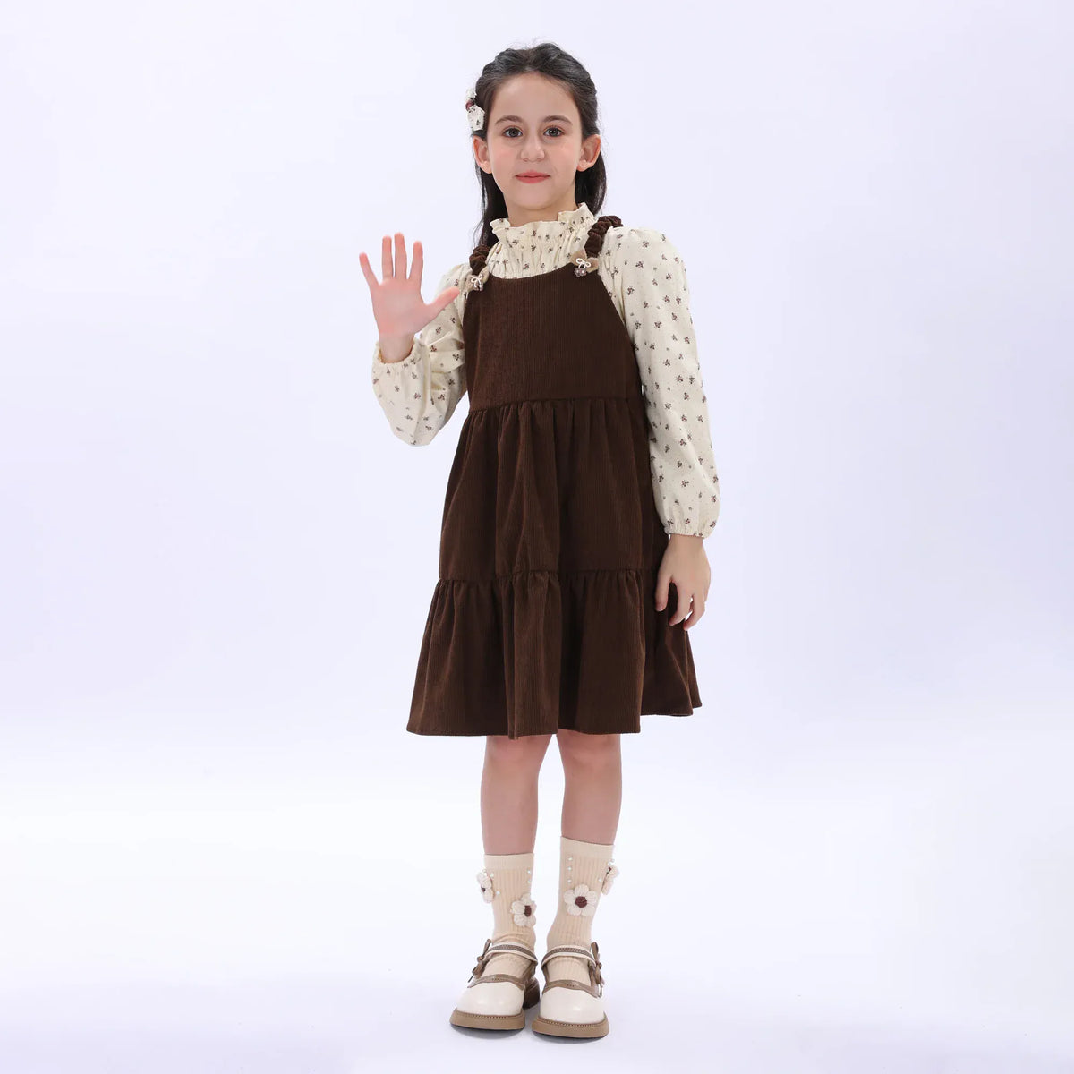 Coffee Casual Plain Dress for Girls Image