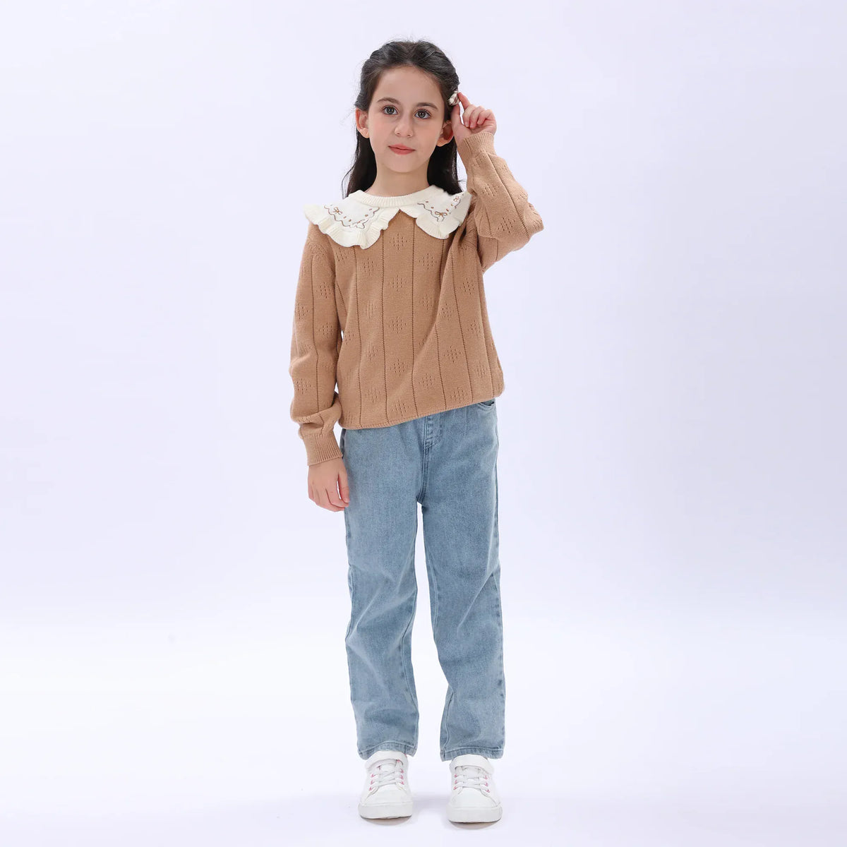 Camel Casual Jacquard Sweater for Girls Image