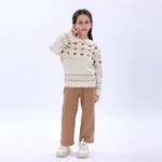 Beige Casual Jacquard Sweater for Girls Image