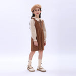 Light Coffee Casual Color-Blocked Dress for Girls Image