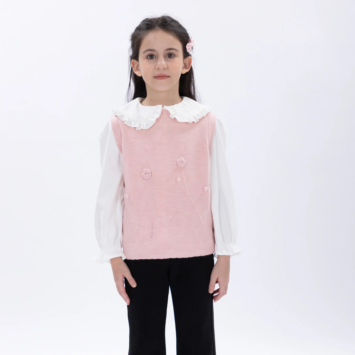 Pink Casual Jacquard Waistcoat for Girls Image