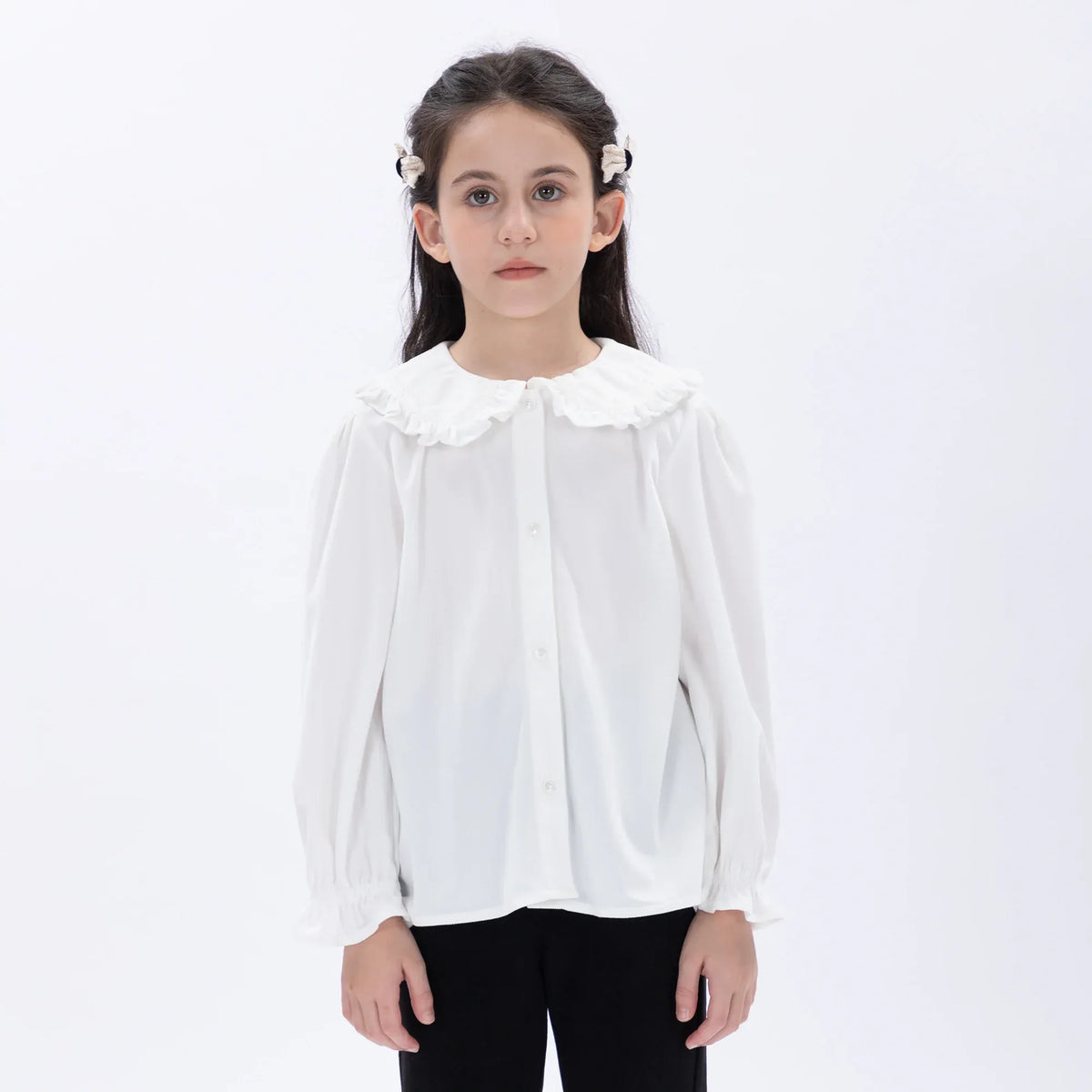 White Casual Embroidery Shirt for Girls Image