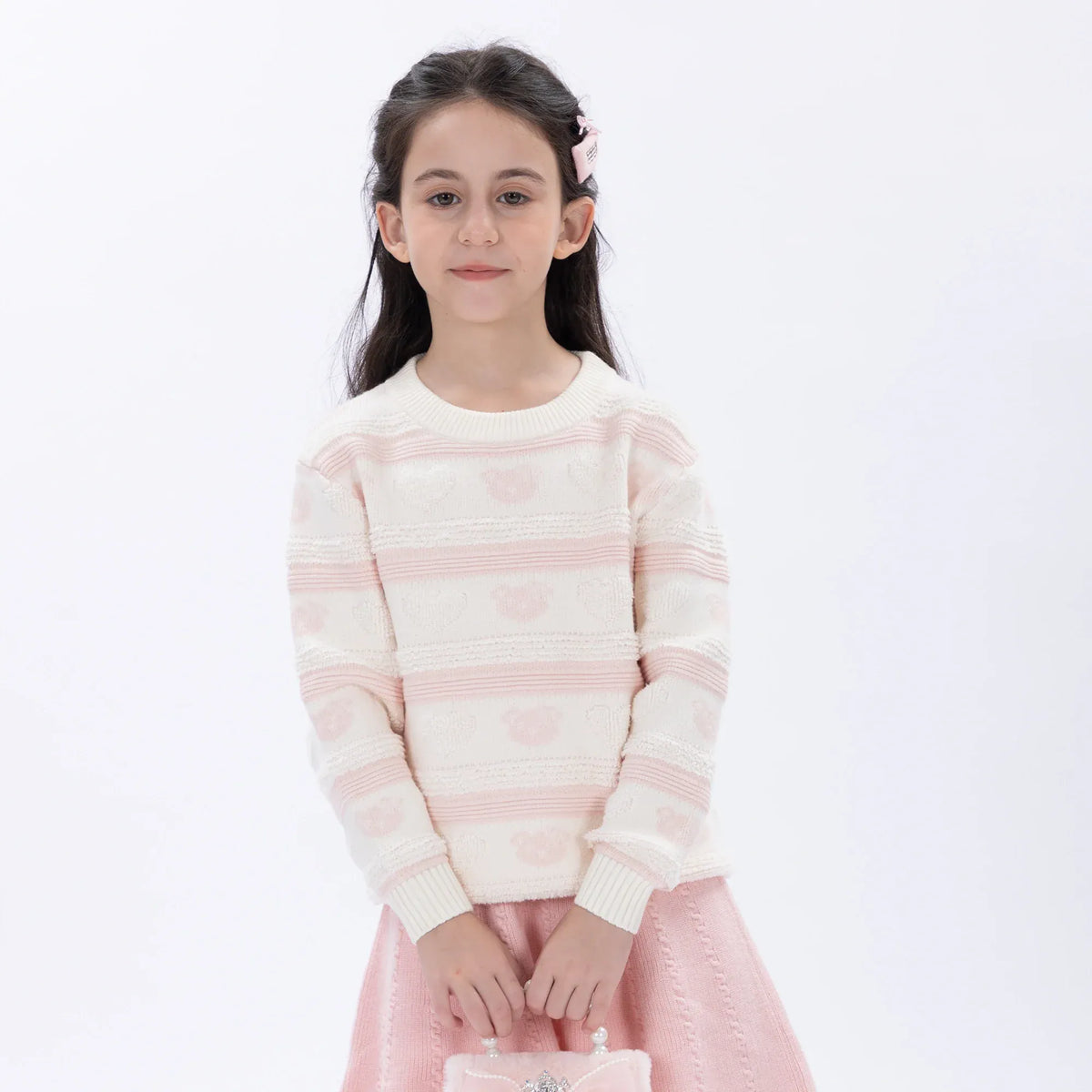 Light Pink Casual Jacquard Sweater for Girls Image