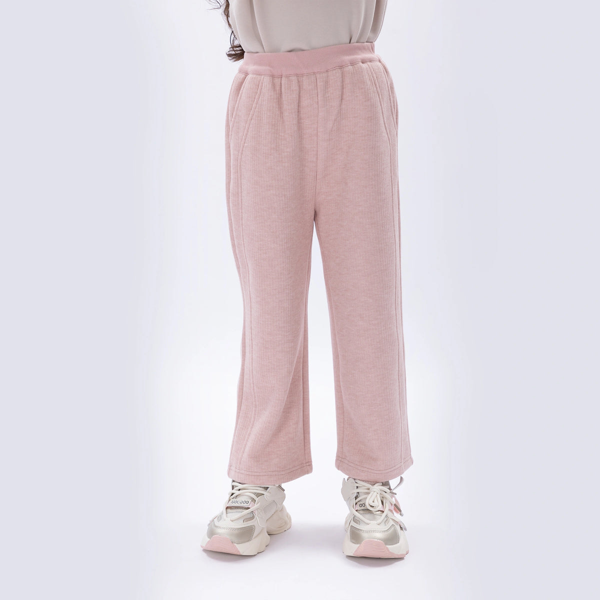 Pink Casual Solid Pants for Girls Image
