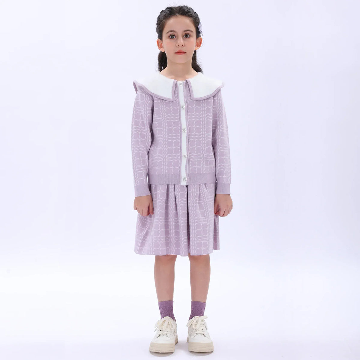 Light Purple Casual Checked Skirt for Girls Image