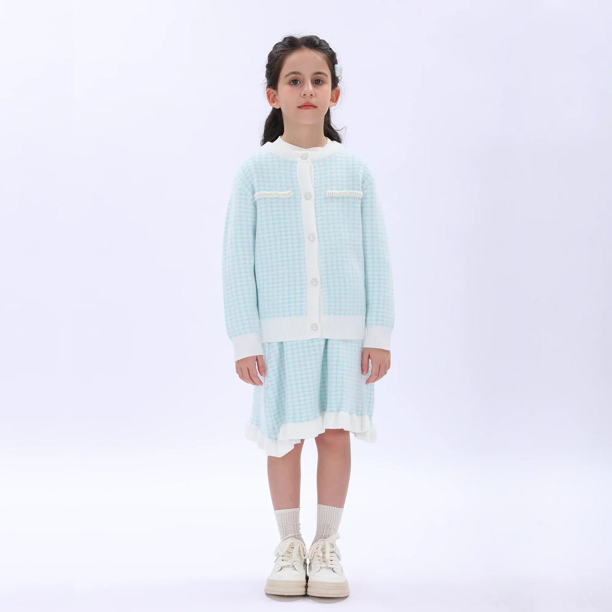 Light Blue Casual Checked Skirt for Girls Image