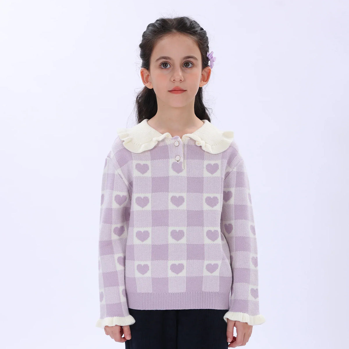 Casual Checked Sweater for Girls Image