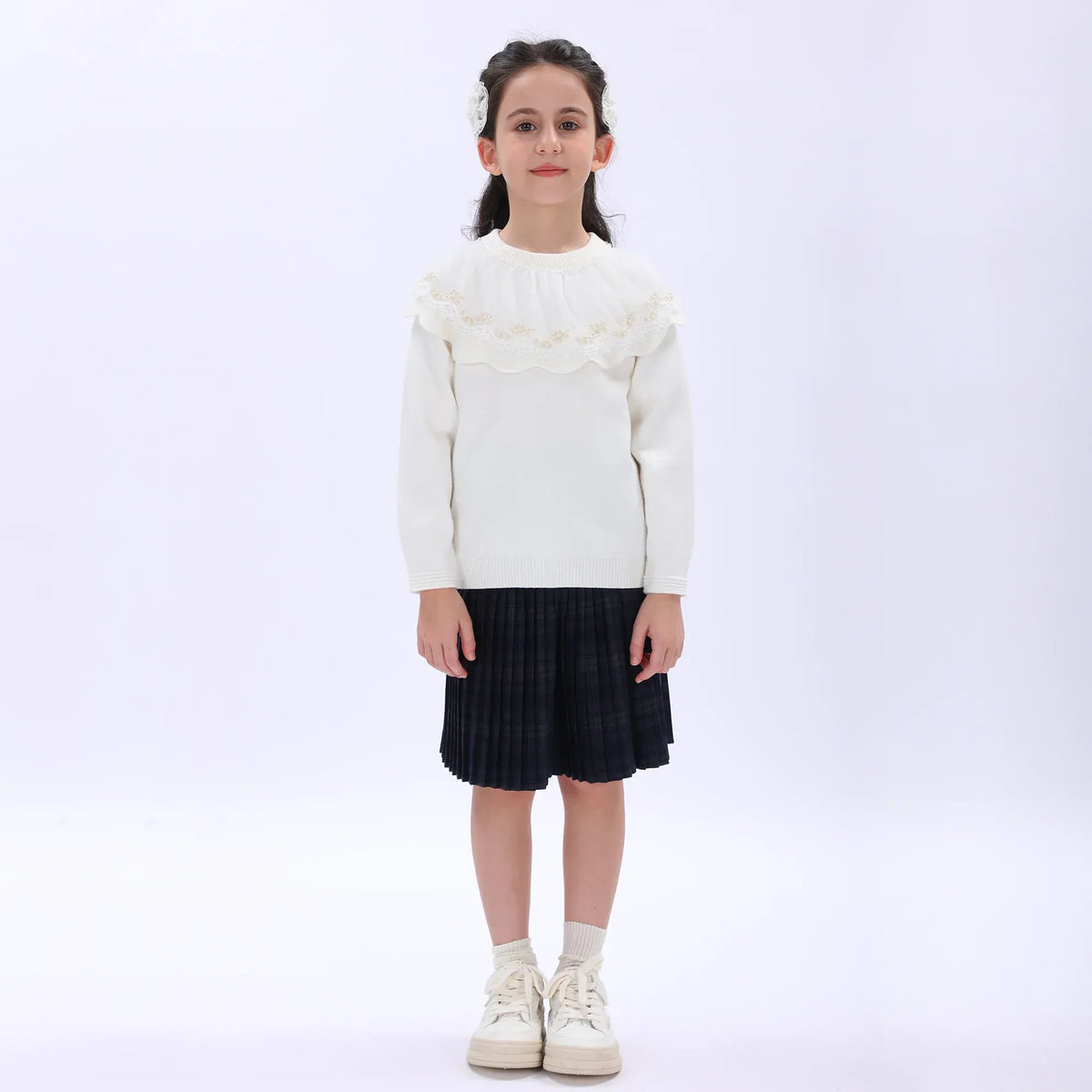 Light Beige Casual Floral Sweater for Girls Image