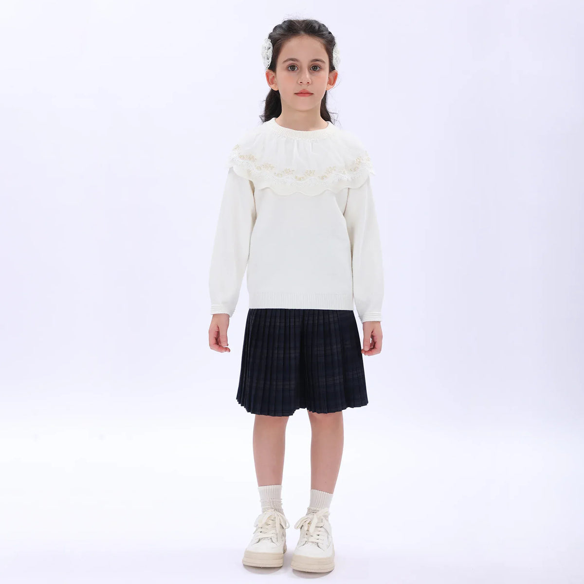 Navy Casual Checked Skirt for Girls Image