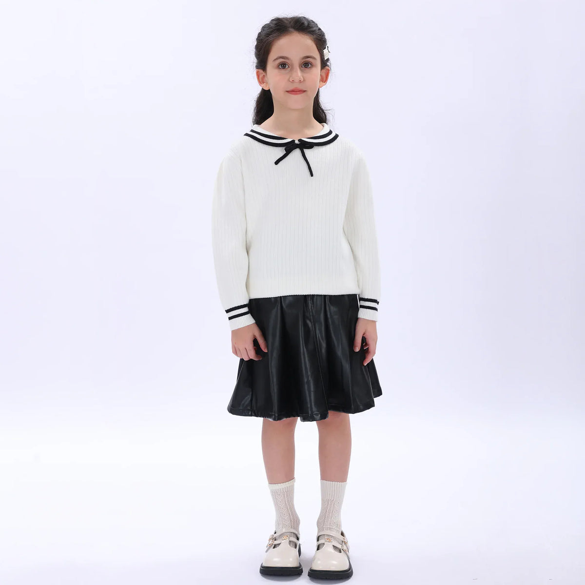 White Casual Embroidery Sweater for Girls Image