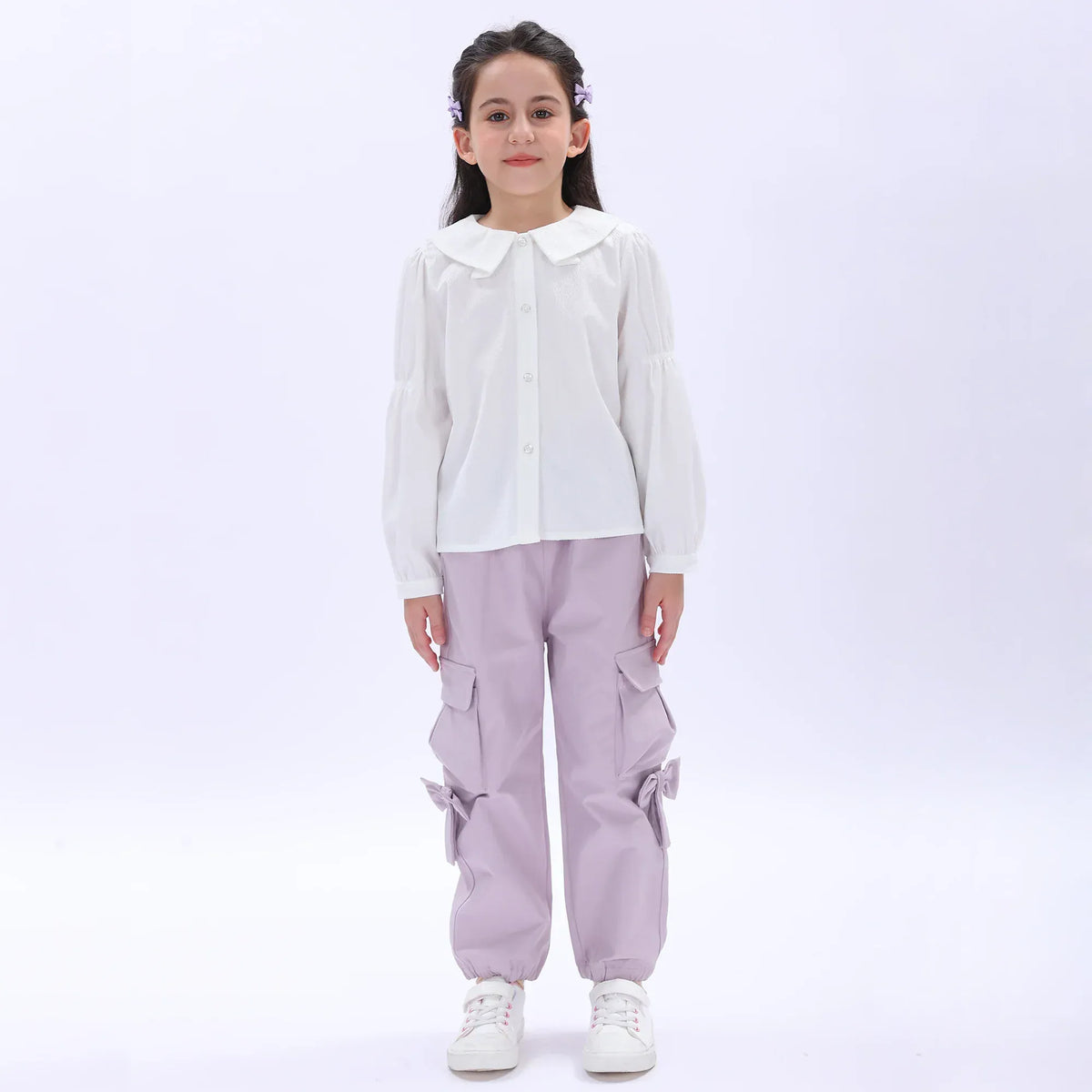 White Casual Jacquard Shirt for Girls Image