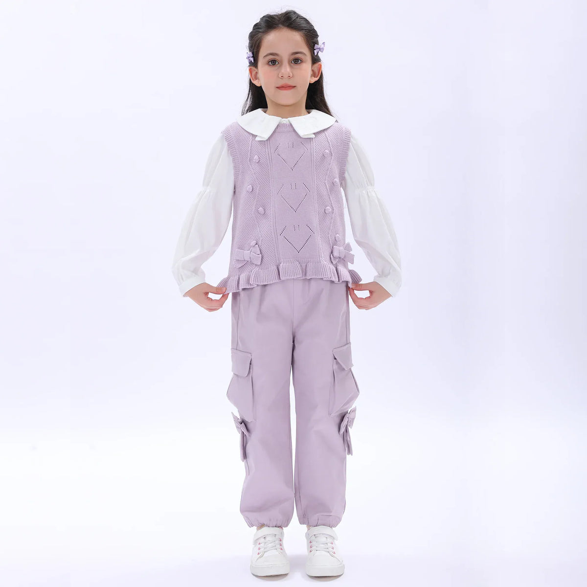 Light Purple Casual Plain Pants for Girls Image