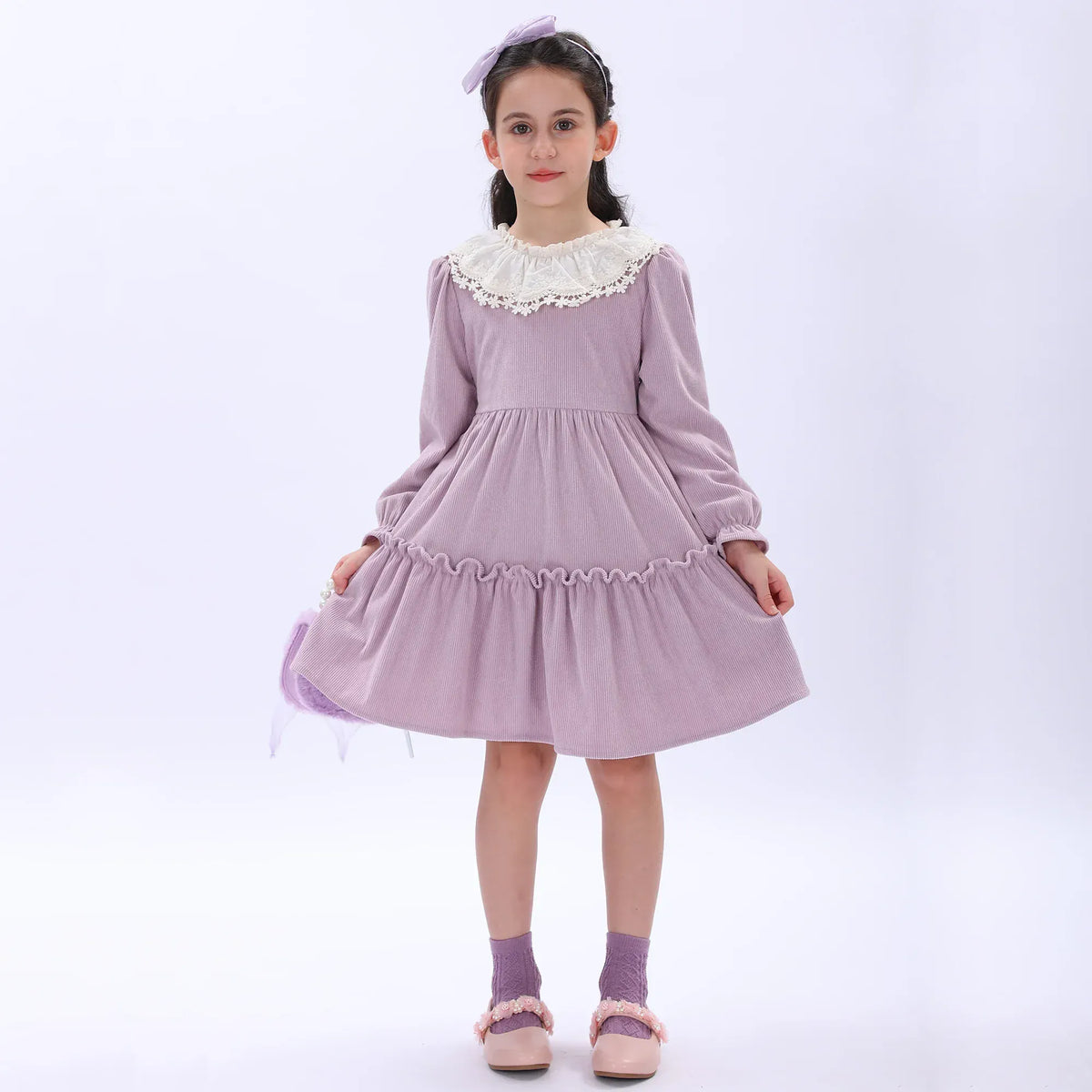 Light Purple Casual Floral Dress for Girls Image