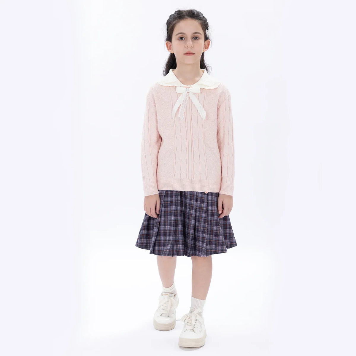 Pink Casual Checked Skirt for Girls Image
