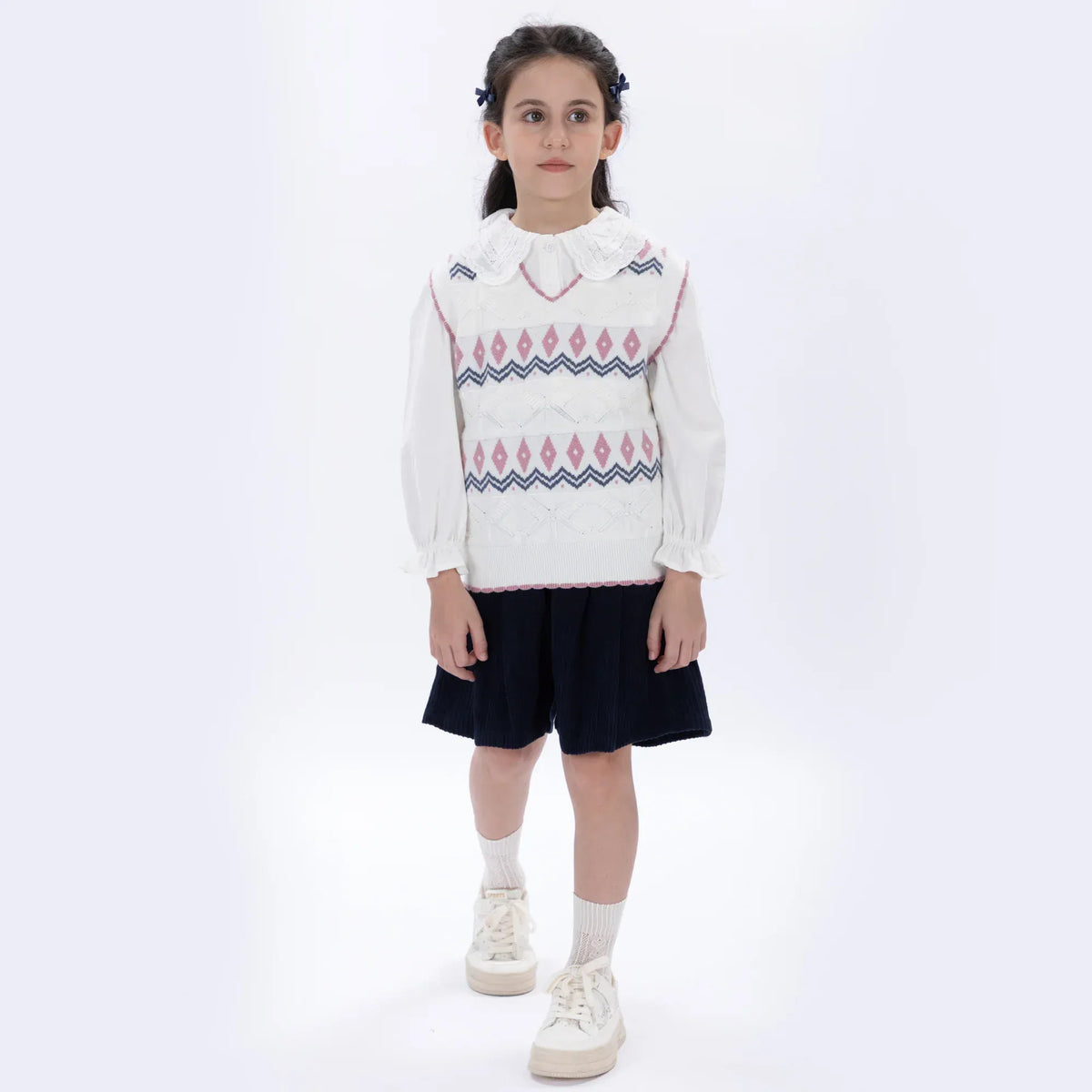 Off White Casual Embroidery Waistcoat for Girls Image