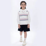 Off White Casual Embroidery Waistcoat for Girls Image