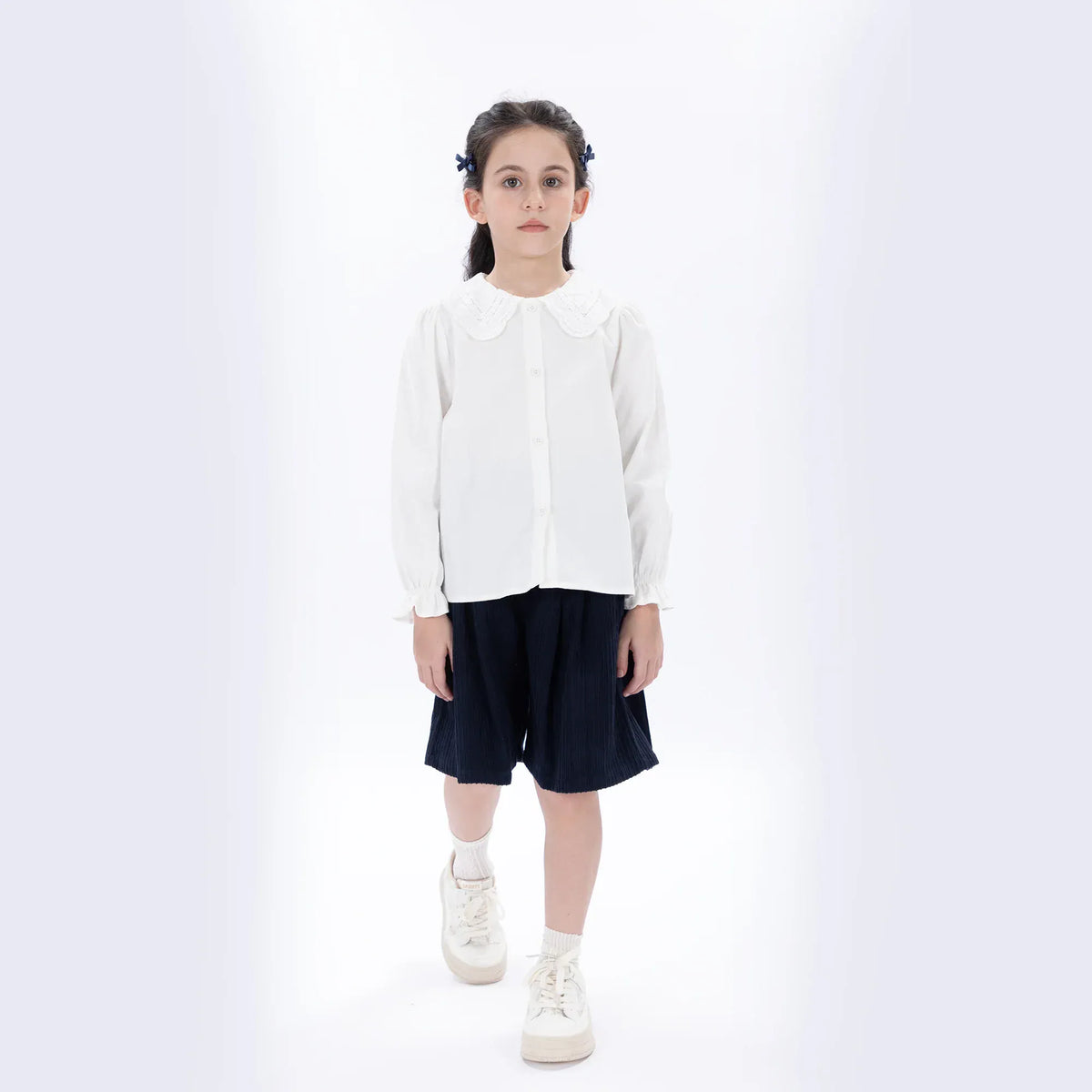 Navy Casual Plain Shorts for Girls Image