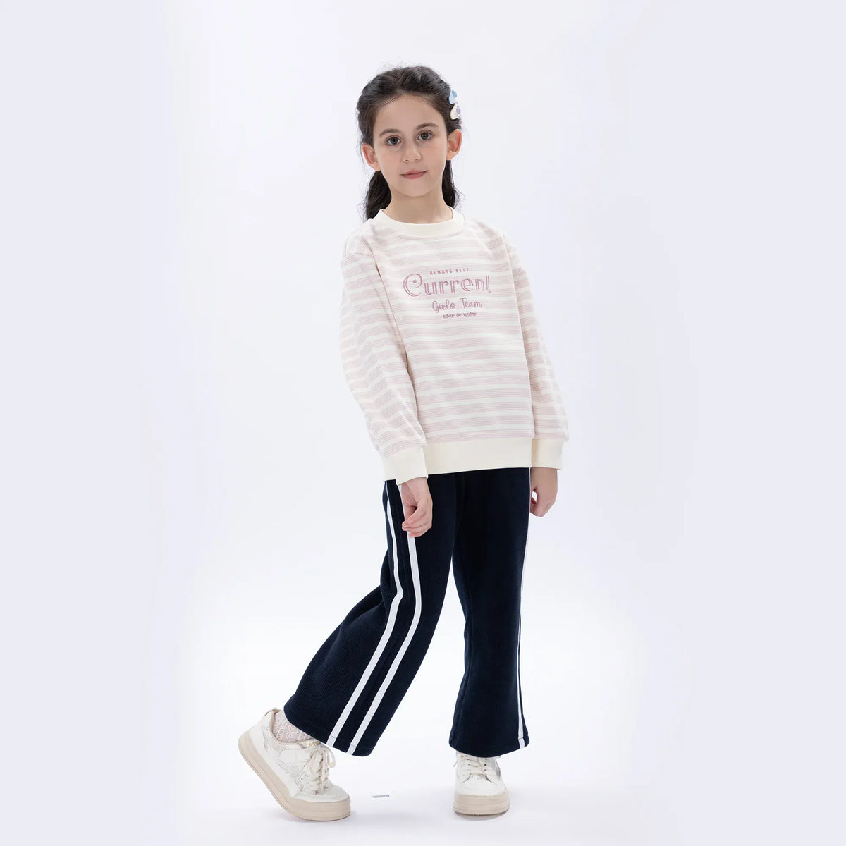 Navy Casual Embroidery Pants for Girls Image