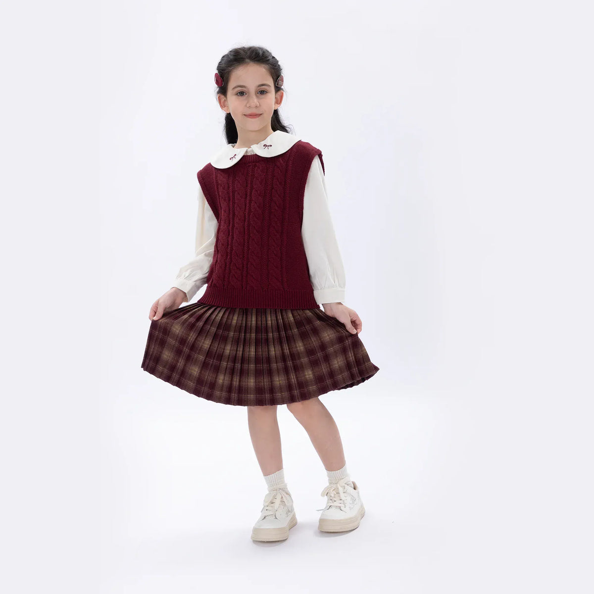 Maroon Casual Jacquard Waistcoat for Girls Image