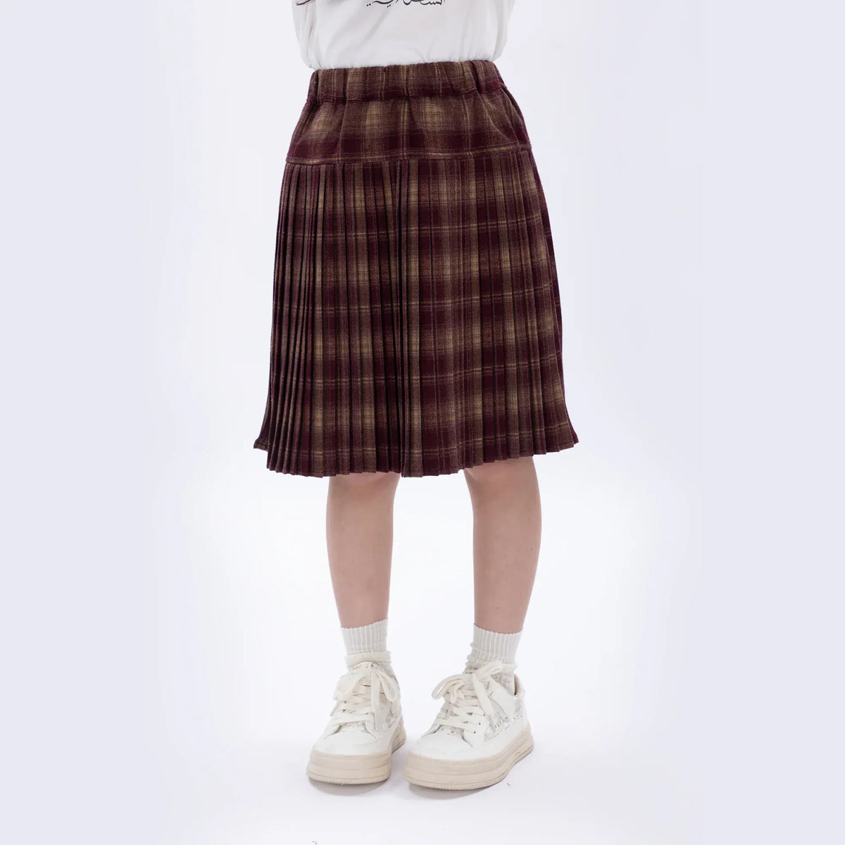 Coffee Casual Checked Skirt for Girls Image
