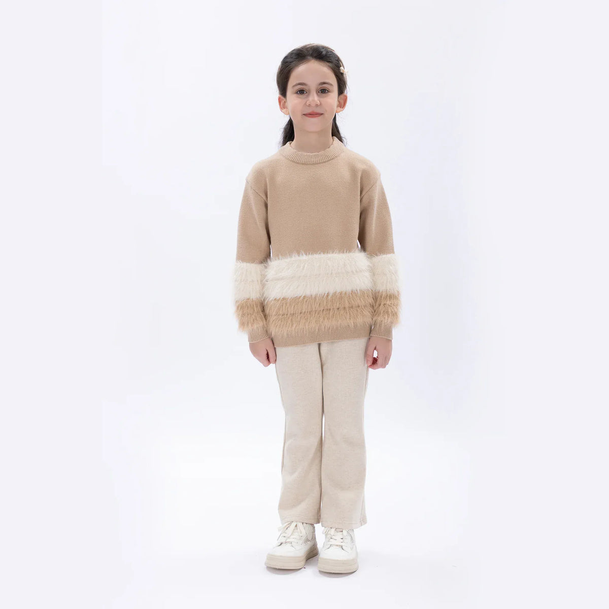 Light Beige Casual Solid Pants for Girls Image