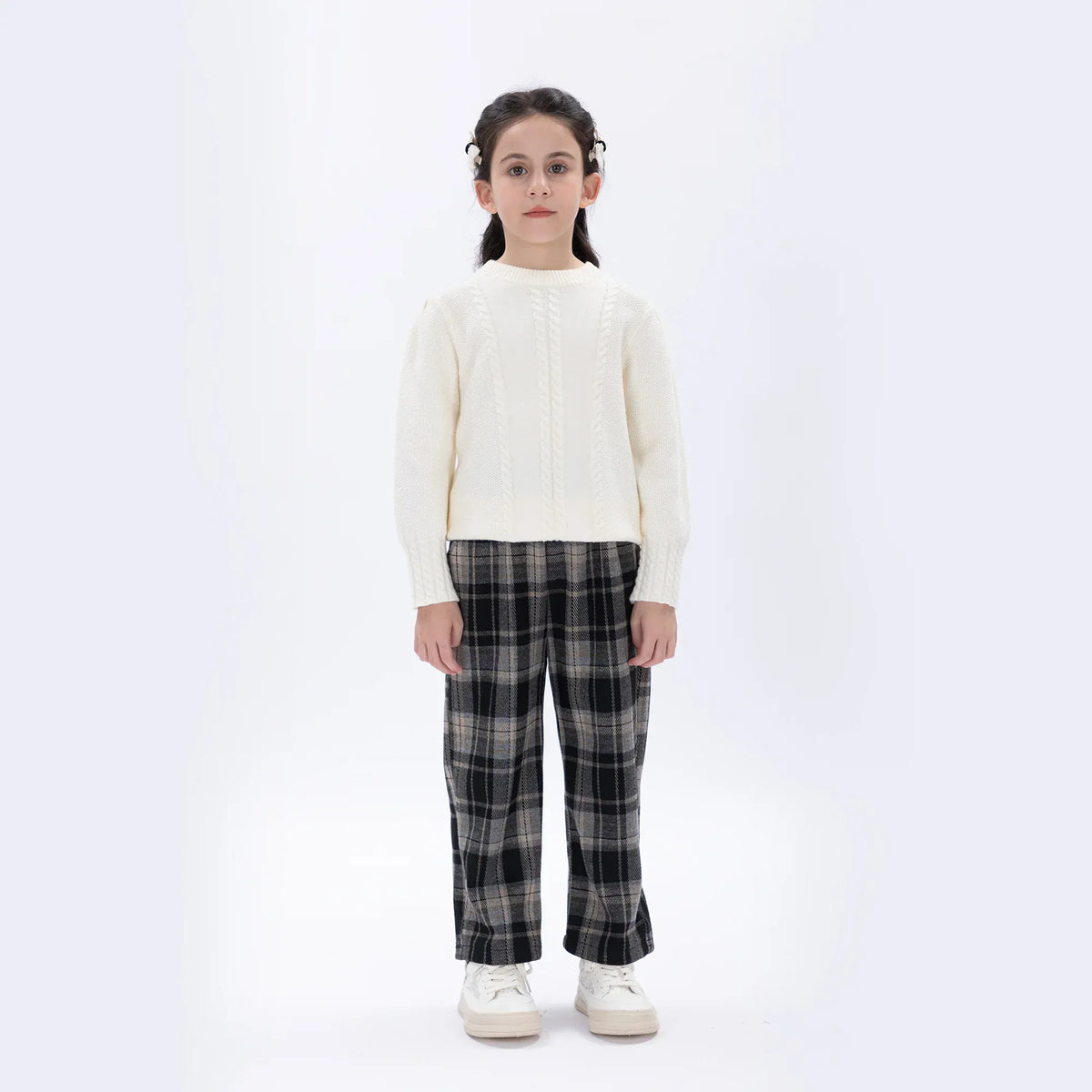 Black Casual Checked Pants for Girls Image