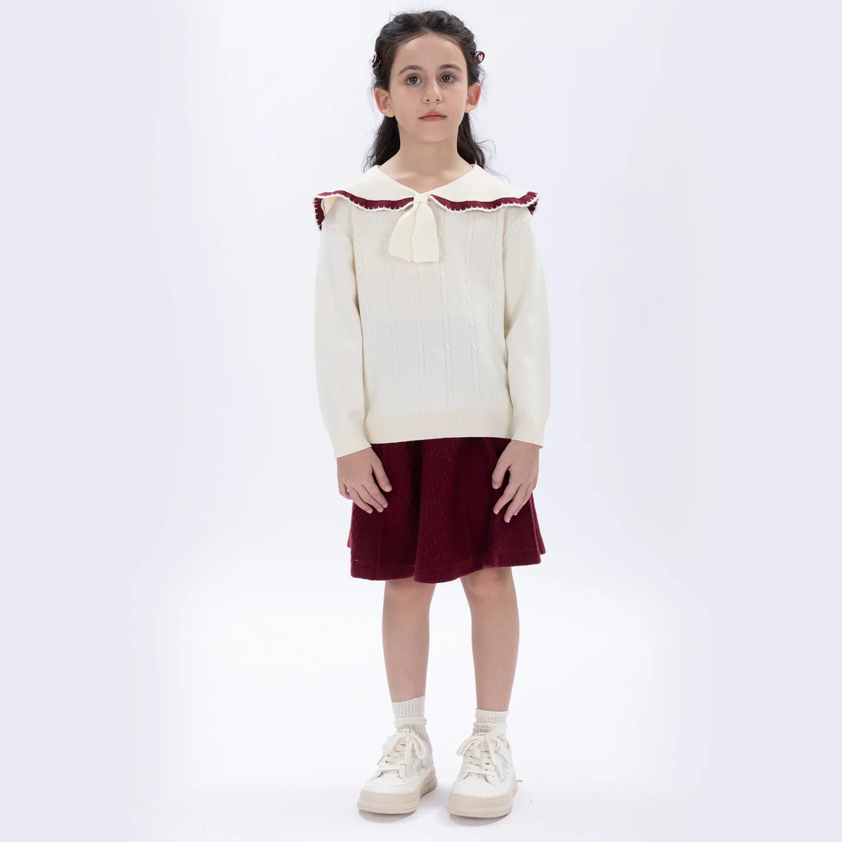 Beige Casual Jacquard Sweater for Girls Image