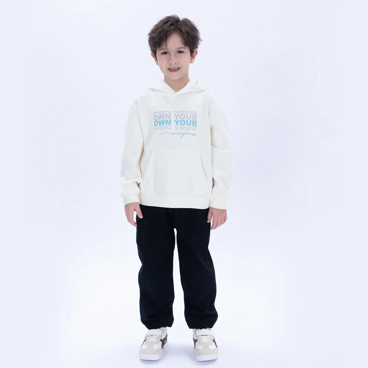 Light Beige Casual Printed Hoodie for Boys Image