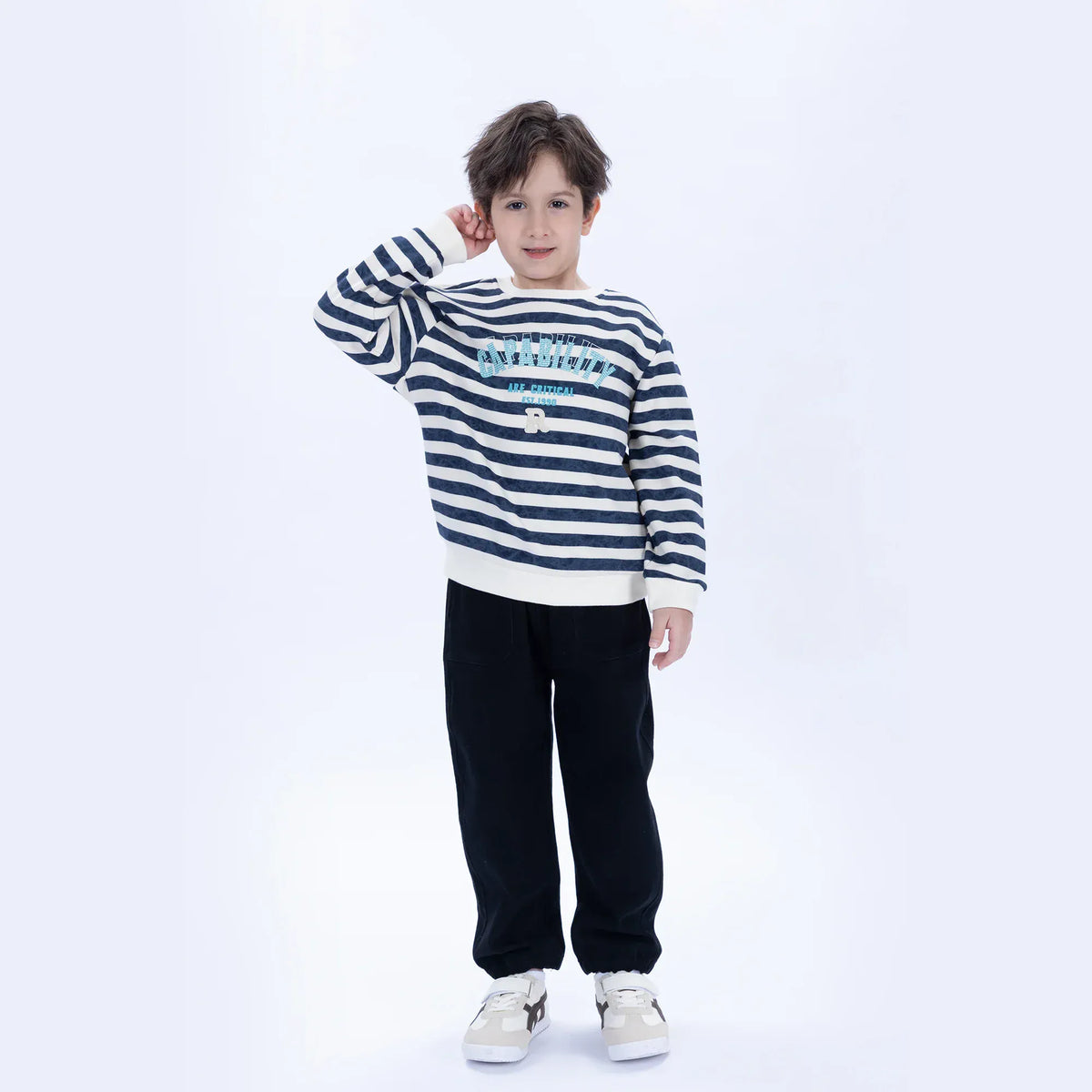 Navy Casual Striped Sweatshirt for Boys Image