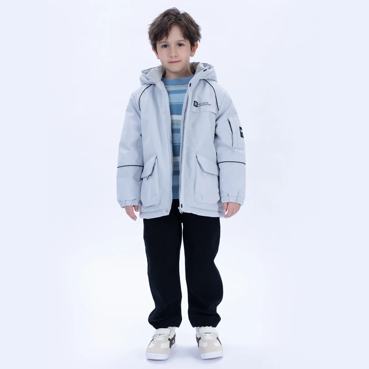 Light Grey Casual Printed Jacket for Boys Image