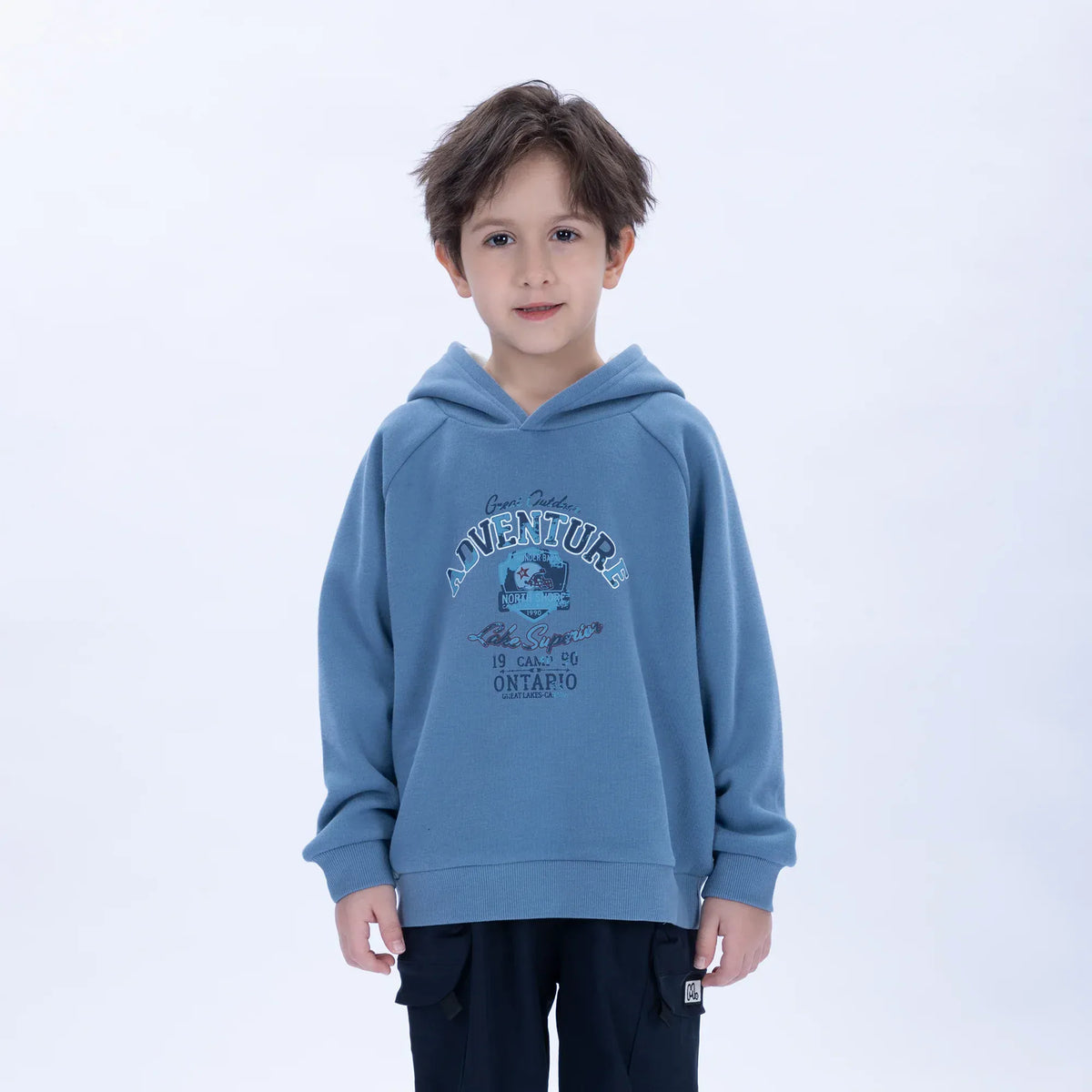Grey Blue Casual Printed Hoodie for Boys Image