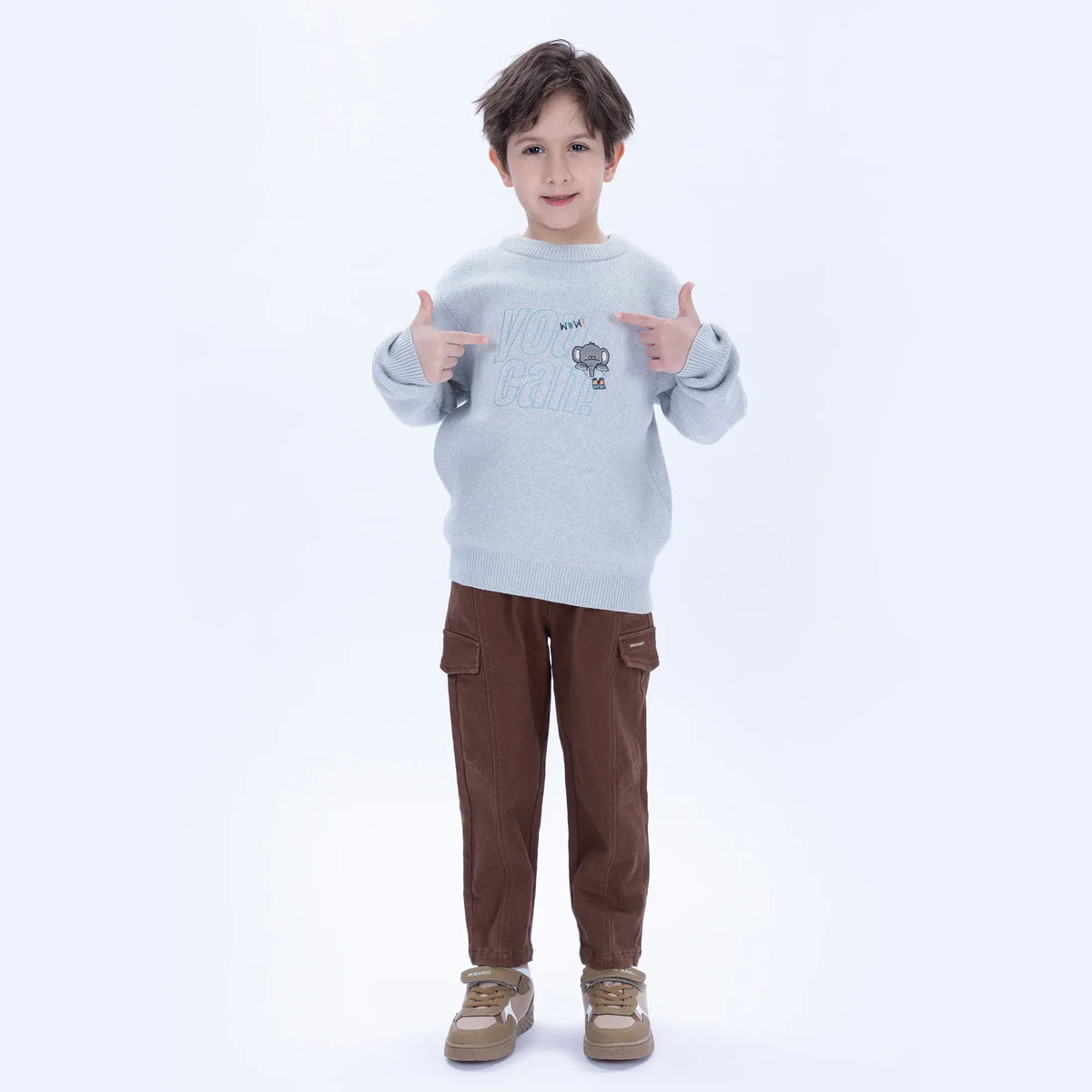 Grey Casual Embroidery Sweater for Boys Image