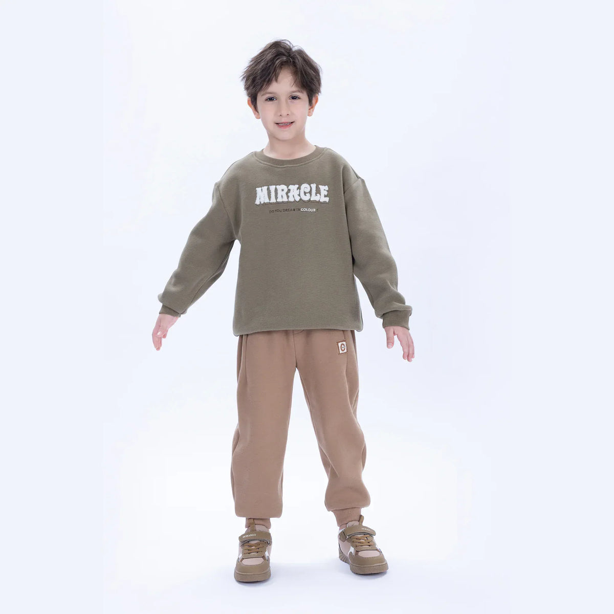 Army Green Casual Embroidery Sweatshirt for Boys Image